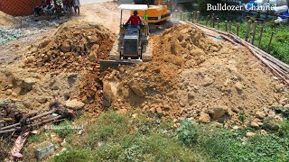 Transaction Filling up land By Bulldozer MITSUBISHI D20P Pusher Soil And Dump Truck Unloading Soil [upl. by Cuda]