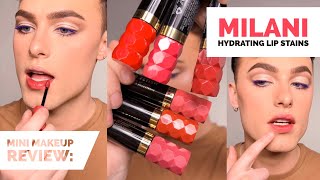 Mini Makeup Review MILANI Hydrating Lip Stains [upl. by Ydnolem]