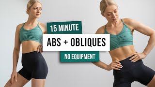 15 MIN ABS AND OBLIQUES Workout  No Equipment  No Repeat Home Workout to get side abs [upl. by Ayrolg]