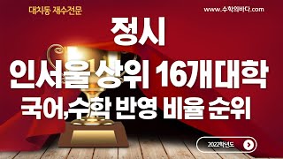 인서울 상위 16개 대학  정시 국어수학 반영비율 높은 순위 총정리 [upl. by Annuhsal]