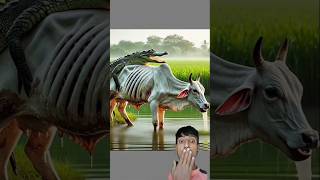 Rescue a week cow from an alligator🐊cow weakanimals alligator crocodile humanity rescueanimals [upl. by Neyr]