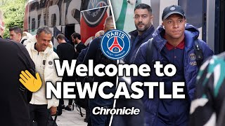 PSG squad arrive at team hotel in Newcastle ahead of Champions League fixture at St James Park [upl. by Adlez549]