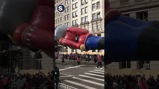 Nutcracker Balloon Knocks Marcher Down at Macys Thanksgiving Day Parade [upl. by Oletta473]