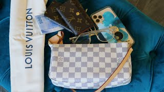 LOUIS VUITTON POCHETTE ACCESSOIRES IN DAMIER AZUR  WHAT FITS [upl. by Oriana]