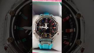 Casio GShock GA2100 RGB Watch  Casioak Mod Crystal Clear Case Blue Rainbow 😱😱👍 shortvideo [upl. by Harpp643]