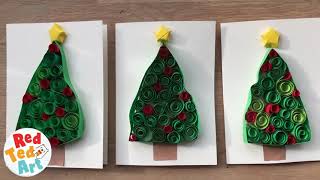 Paper Quilled Christmas Tree Card for beginners FAST VERSION [upl. by Anatlus892]