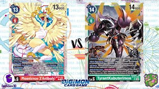 DIGIMON TCG Local match Phoenixmon X Red vs TyrantKabuterimon Green  THE BIG BOX [upl. by Lidda]