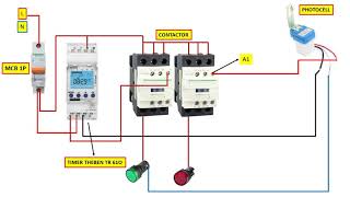 How to Wiring Control ONOFF lamp with Timer and Photocell [upl. by Lennahc]