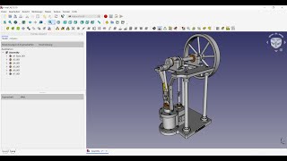 FreeCAD 019 1 CYLINDER ENTABLATURE STEAM ENGINE WITH SLIDING CROSSHEAD [upl. by Schuman]