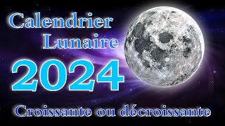 Calendrier lunaire 2024 lune croissante ou décroissante avec son signe astrologique [upl. by Ilamad]