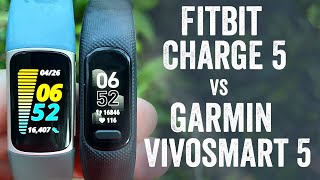 Fitbit Charge 5 vs Garmin Vivosmart 5 A Ridiculously Detailed Review [upl. by Ehudd]