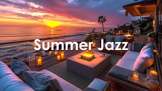 Warm Soft Jazz Instrumental  Cozy Sunset Ocean Scene with Waves Sounds for Deep Sleep amp Relax [upl. by Staffard9]