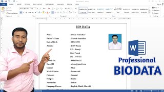 How to Create BIODATA in Microsoft Word  Resume in MS Word  Simple BIODATA Format in MS Word [upl. by Romano714]