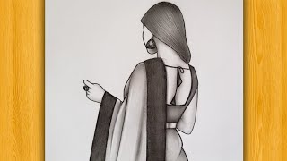 How to draw Girl backside in Saree  Pencil sketch for beginner  drawing tutorial [upl. by Chill570]