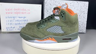 Air Jordan 5 Retro “Olive” 2024 Detail Look from Topkickss [upl. by Yrffoeg875]