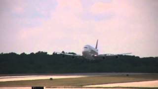 Boeing 747 DreamLifter Large Cargo Freighter Low FlyBy at Chicago Rockford Airfest KRFD  RFD [upl. by Krilov]