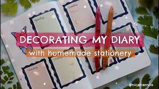 DIARY DECORATION IDEAS with HOMEMADE STATIONERY🦋 CUTE JOURNAL AND WEEKLY PLANNER [upl. by Hector]