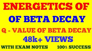 ENERGETICS OF BETA DECAY  Q VALUE OF BETA DECAY  BETA DECAY  WITH EXAM NOTES [upl. by Ydnal]