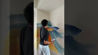 Process of how I painted this fighting fish mural at Quezon City muralpainting painting mural [upl. by Rue]