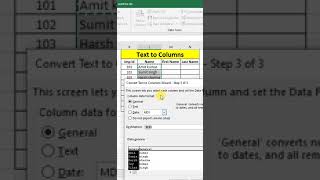 Text to columns in Excel  text ko colum Mein Kaise convert Karen  exceltricks shorts [upl. by Zehe756]