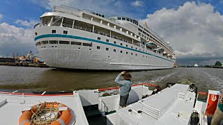 Traumschiff MS AMERA Kreuzfahrtschiff Hafenfahrt Emden cruiseliner passenger ship C6EA7 IMO 8700280 [upl. by Hunger]