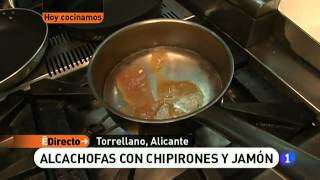 Receta de Alcachofas con chipirones y jamon ED [upl. by Dnomyar]