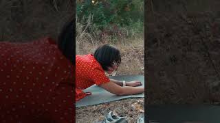 Yoga class in the autumn forest in a dress yoga [upl. by Romain]