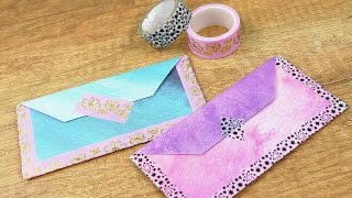 Süße Briefumschläge basteln  mit Wasserfarben Papier amp Washitape  Super Geschenk Idee DIY [upl. by Ecirp584]