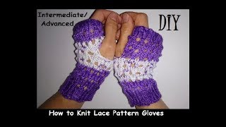 How to Knit Lace Effect Fingerless Mittens Pattern Tutorial [upl. by Anier]