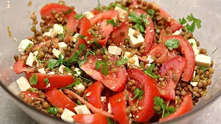 Einfacher Linsensalat mit Tomaten und Feta ist ideal Ich werde nie müde den Salat zu essen [upl. by Rufus]