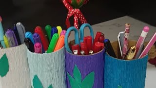 Easy pen stand making  Pen stand with cardboard rolls [upl. by Nosmoht502]