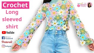 How To Crochet A Beautiful Long Sleeved Flower Shirt  Super Easy Crochet Perfect for all beginners [upl. by Ime]