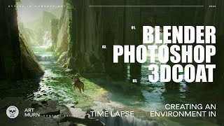 Environment Concept Art  waterfall  Blender CyclesPhotoshop3D Coat [upl. by Lowry462]