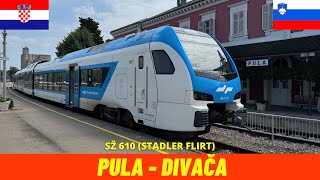 Cab ride Pula  Divača Istrian railway Croatia Slovenia train drivers view in 4K [upl. by Owens435]