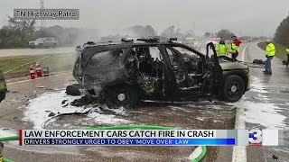 Law enforcement vehicles catch fire in crash [upl. by Clareta551]