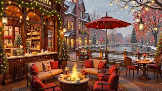 Morning Jazz Music with Warm Crackling Fireplace for Relax ☕ Winter Coffee Shop Ambience amp Snowfall [upl. by Onfre523]