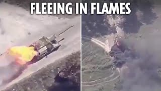 Moment doomed Russian howitzer is engulfed in flames and tries to flee Ukrainian drones [upl. by Cindelyn]