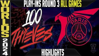 100 vs PSG Highlights ALL GAMES  Worlds 2024 Play Ins Round 3  100 Thieves vs PSG Talon [upl. by Nonez]