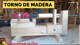 TORNO DE MADERA para taladro  diy \\ ▪️con trozos de madera sobrante de carpintería ▪️ [upl. by Enilraep17]