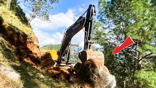 Powerful Excavator Smooths Out Mountain Road Watch the Impressive Grading Process  Trackhoe [upl. by Karlen834]