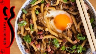 UDON mit Shiitake und Hackfleisch – einfaches asiatisches NudelRezept – auch vegetarisch möglich [upl. by Maude]