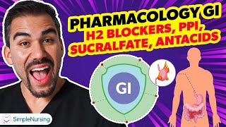 Pharmacology GI  H2 Blockers PPI Sucralfate Antacids nursing RN PN NCLEX [upl. by Atsok84]