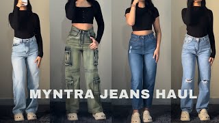 HUGE MYNTRA JEANS HAUL💖ALL UNDER 1400😍COLLEGE MUST HAVES🎀BOOTCUT CARGOSTRAIGHT FIT JEANS💕 [upl. by Zola972]