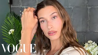 Hailey Biebers Date Night Skin Care amp Makeup Routine  Beauty Secrets  Vogue [upl. by Lonier667]