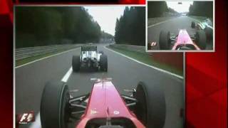 Kimi Raikkonen Overtakes Fisichella After Restart Spa 2009 [upl. by Yseulta772]