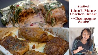 VEGAN Stuffed Lions Mane Chicken Breast with a Champagne Sauce  The Vegan Good Life With Miyoko [upl. by Enelehcim]