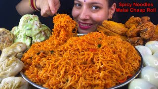 Eating Spicy🔥 STIR FRY Noodles Malai Chaap Roll Gobi Pakoda Bolied Eggs Momo  Food Eating Show [upl. by Shanna391]