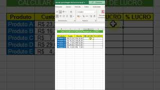 Como calcular a Porcentagem de Lucro no Excel excelbr [upl. by Lytsirhc]