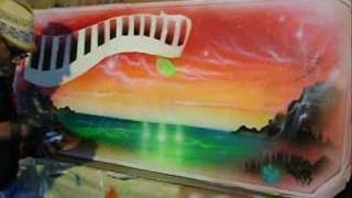 Airbrushing Mural on RV of sunset over ocean [upl. by Trofmoc]