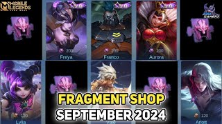 UPDATE FRAGMENT SHOP SEPTEMBER 2024  MOBILE LEGENDS [upl. by Ikkim]